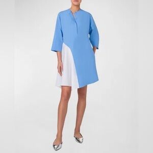 Akris Punto Colorblock Inset Bracelet-Sleeve Cotton Poplin Mini Shirtdress FR34
